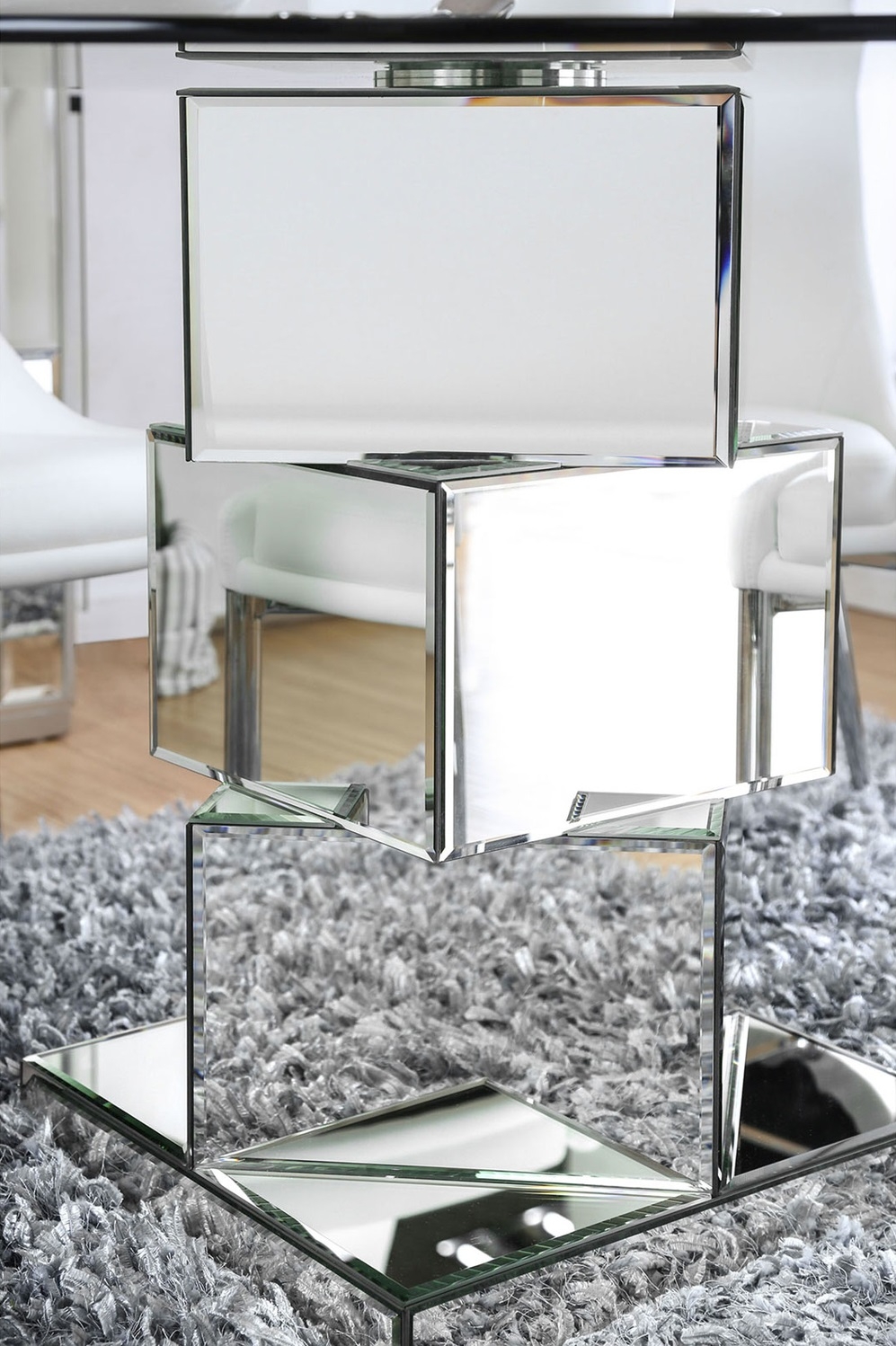Izzy Glass/Mirror/Metal Round Dining Table