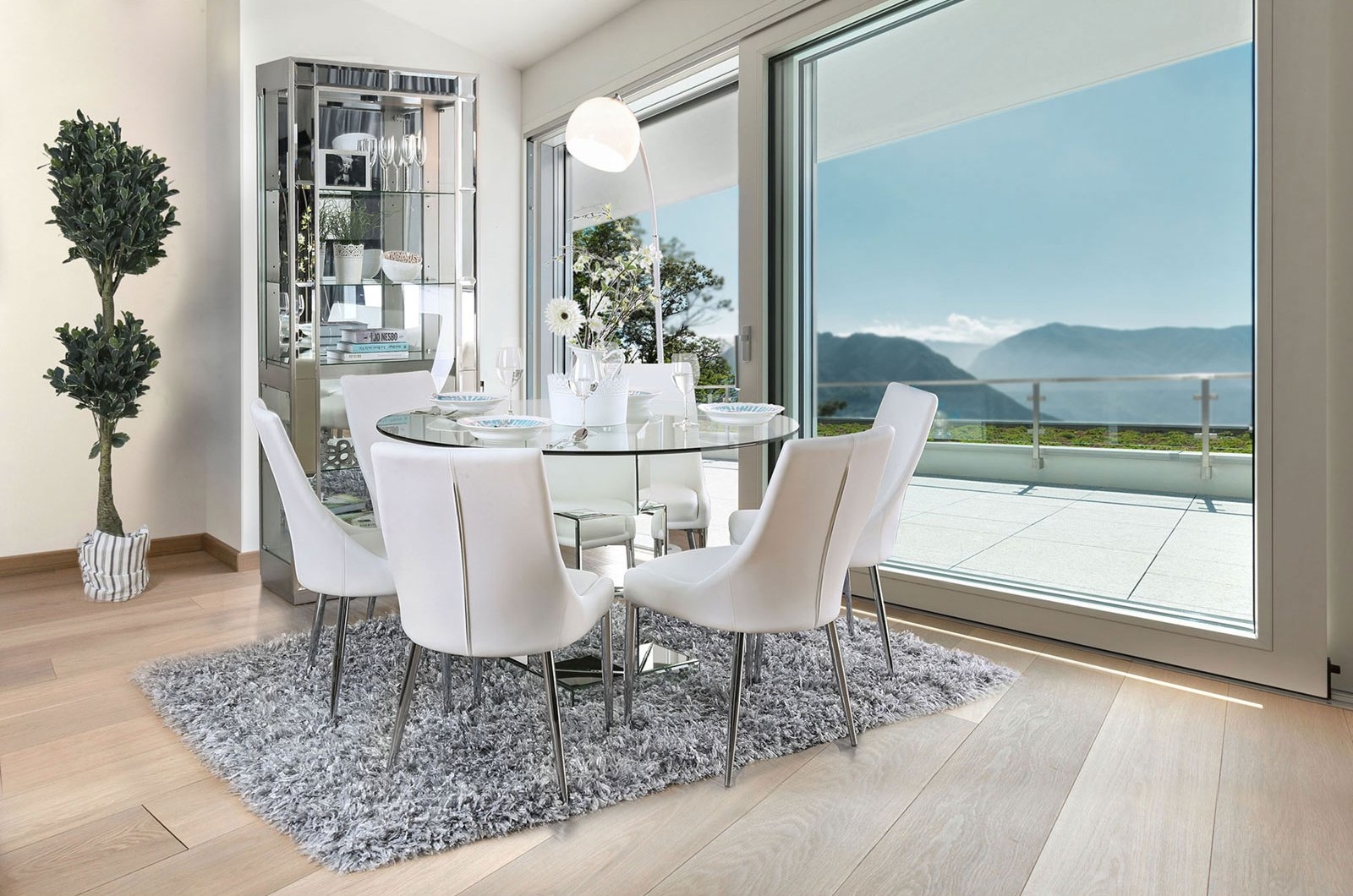 Izzy Glass/Mirror/Metal Round Dining Set