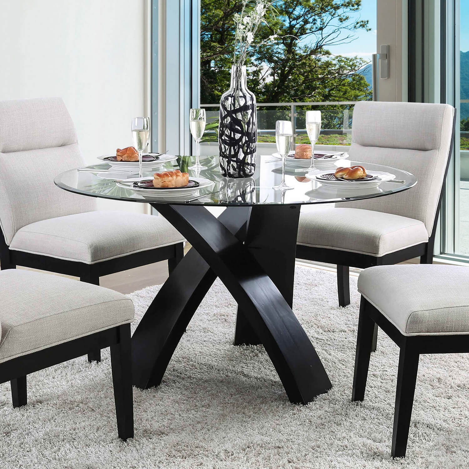 Jasmin Glass/Wood Round Dining Table