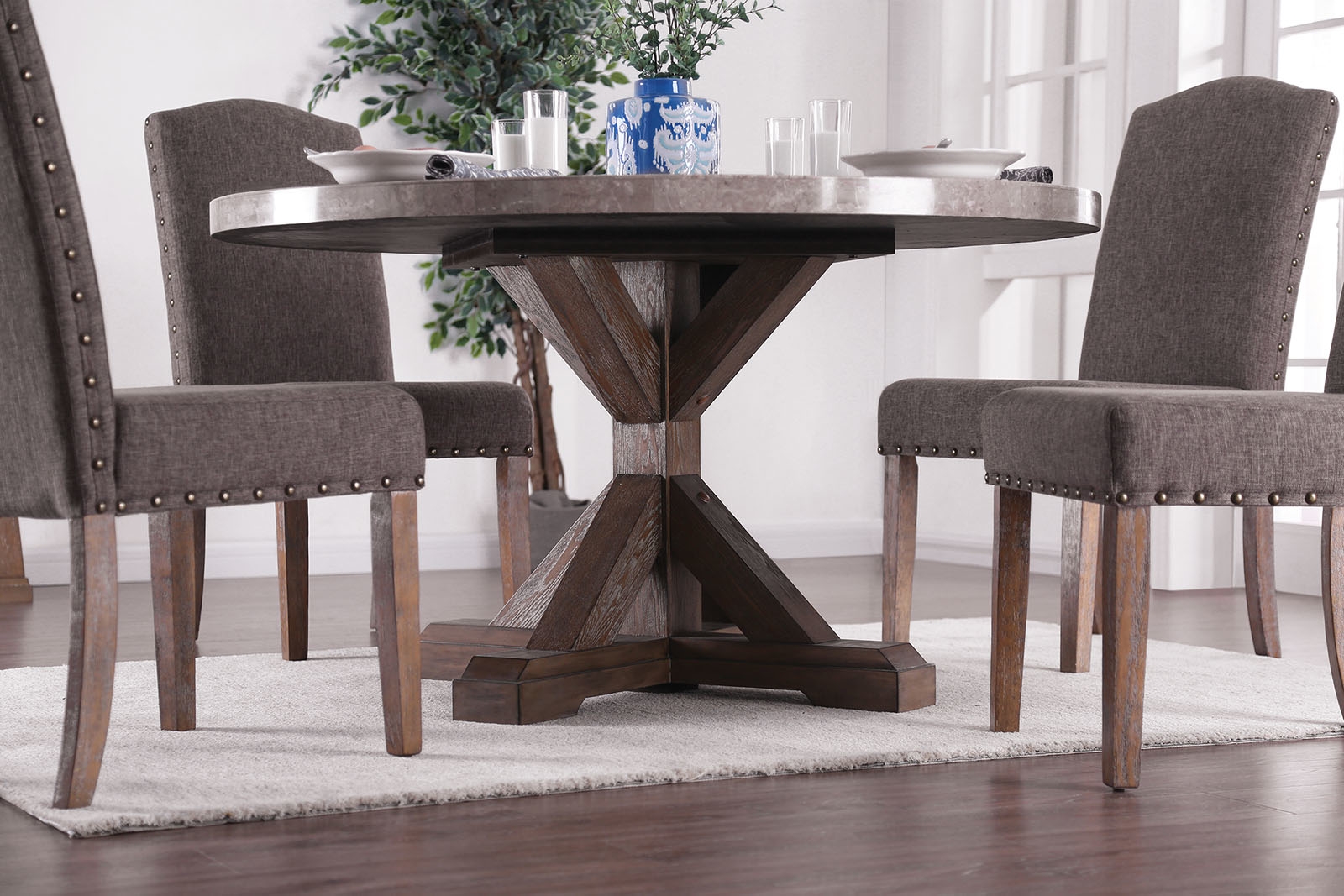 Bridgen Marble/Wood Round Dining Table