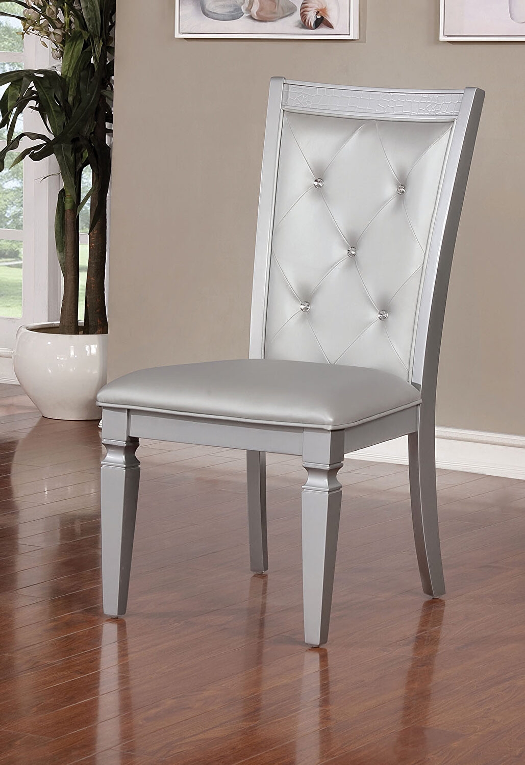 Alena Leatherette/Wood Tufted Dining Side Chair, Set of 2