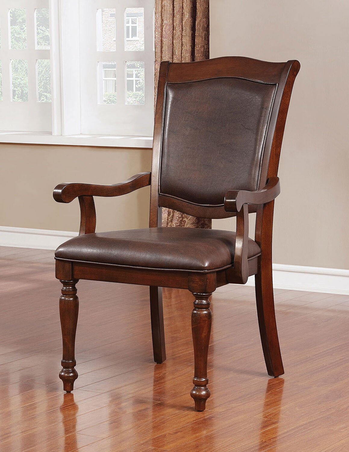 Sylvana Leatherette/Wood Dining Arm Chair, Set of 2