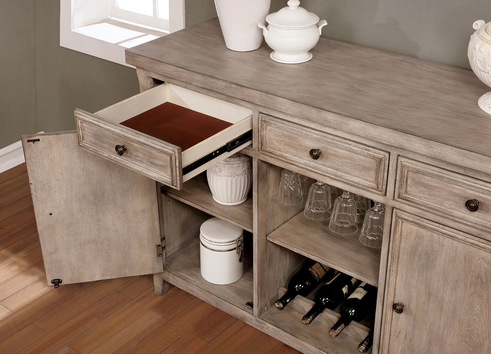 Patience Wood Server w/2 Doors & 3 Drawers
