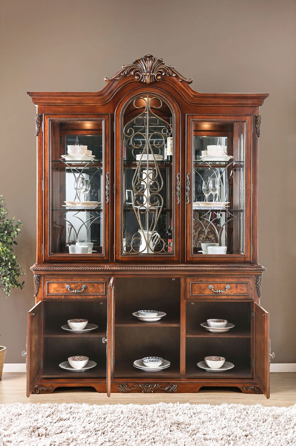 Lucie Wood China Cabinet (Buffet & Hutch)