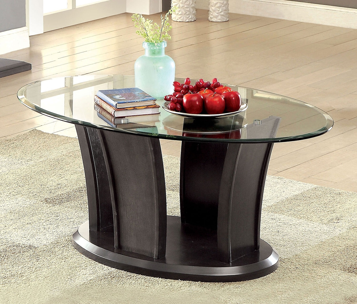 Manhattan Glass/Wood Oval Coffee Table