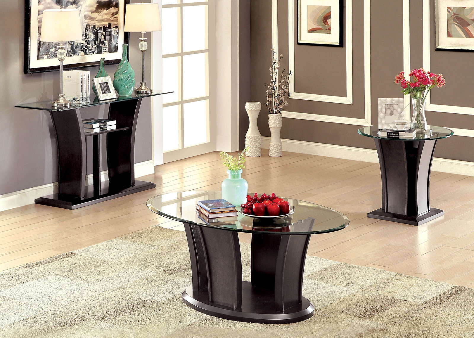 Manhattan Glass/Wood Coffee Table Set
