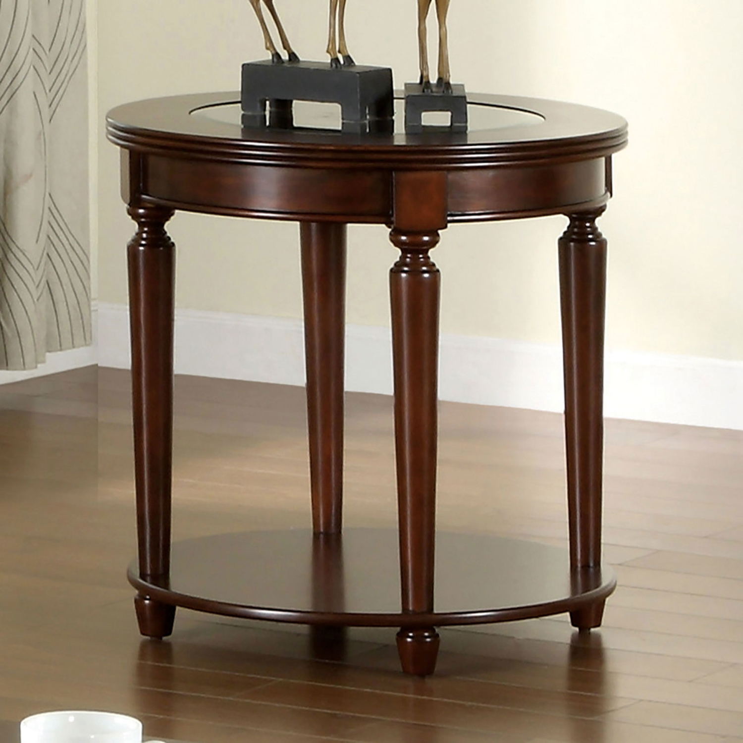 Granvia Glass/Wood Oval Storage Coffee Table Set