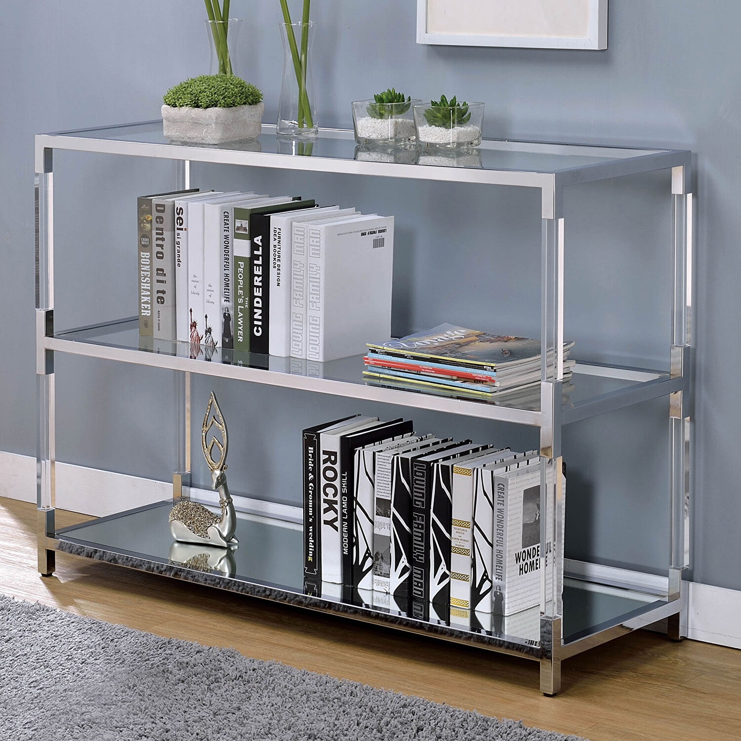 Ludvig Glass/Mirror/Metal Storage Sofa Table