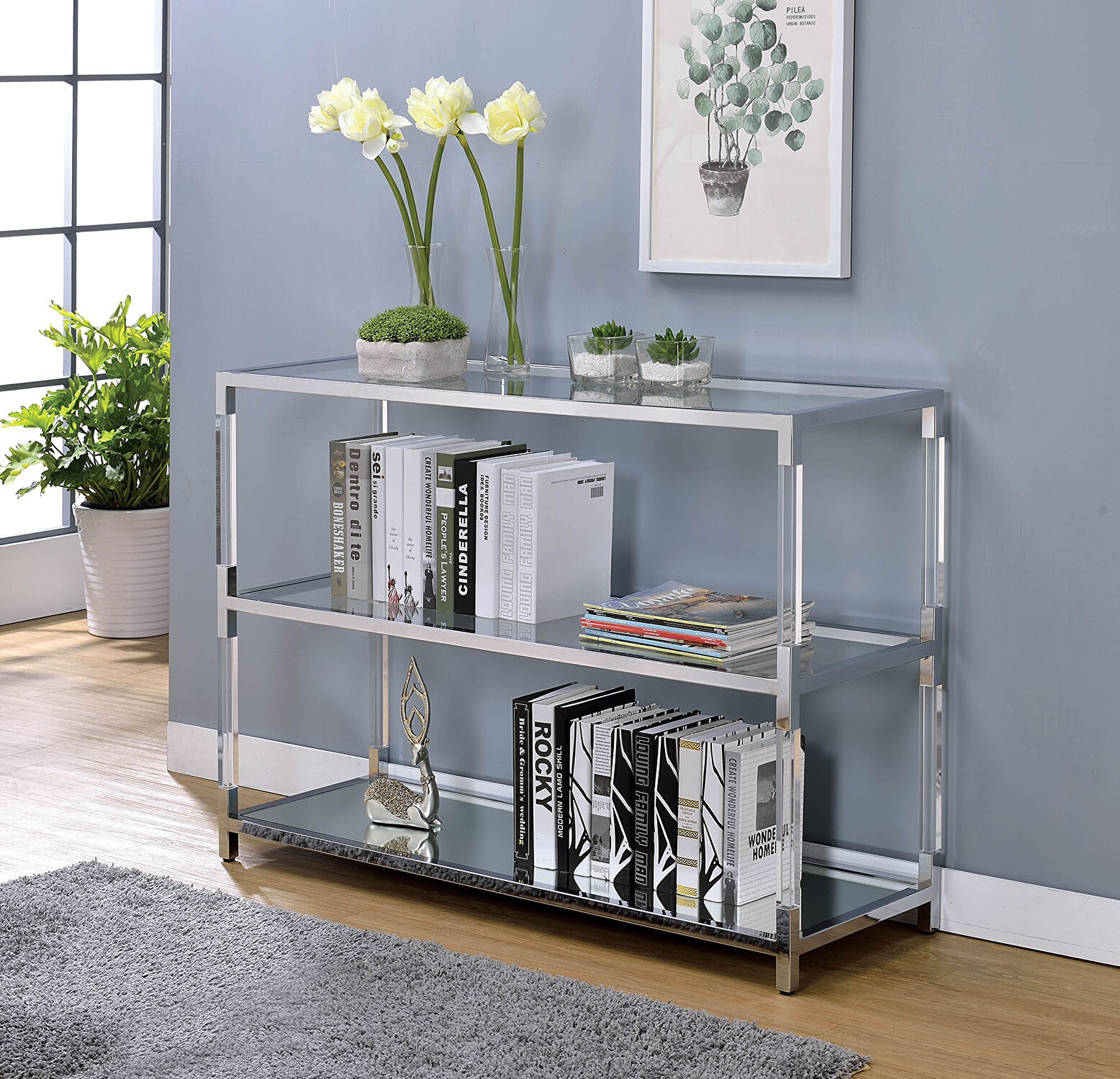 Ludvig Glass/Mirror/Metal Storage Sofa Table