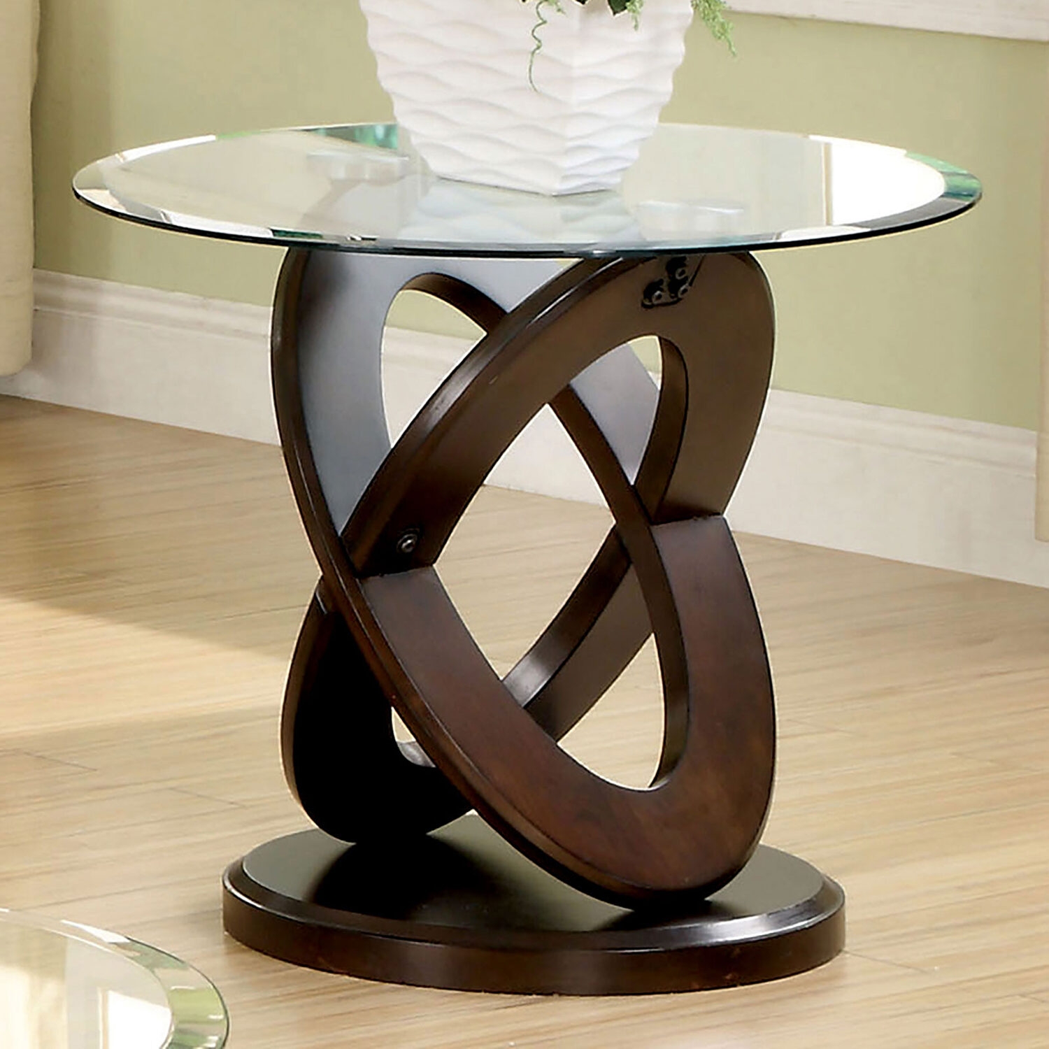 Atwood Glass/Wood Round End Table - Thumbnail 2