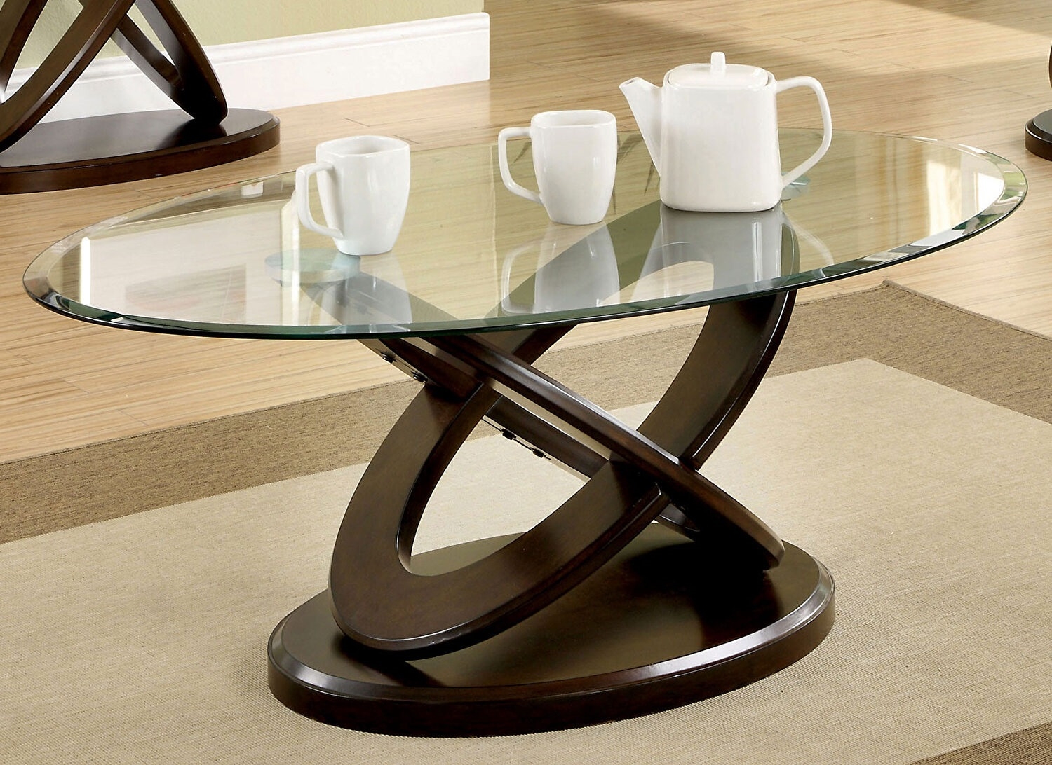 Atwood Glass/Wood Oval Coffee Table - Thumbnail 4