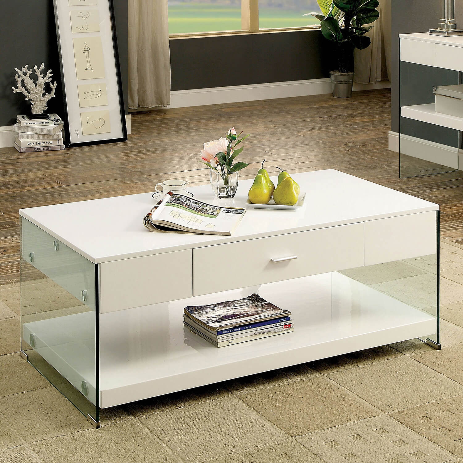 Raya Glass/Wood Storage Coffee Table