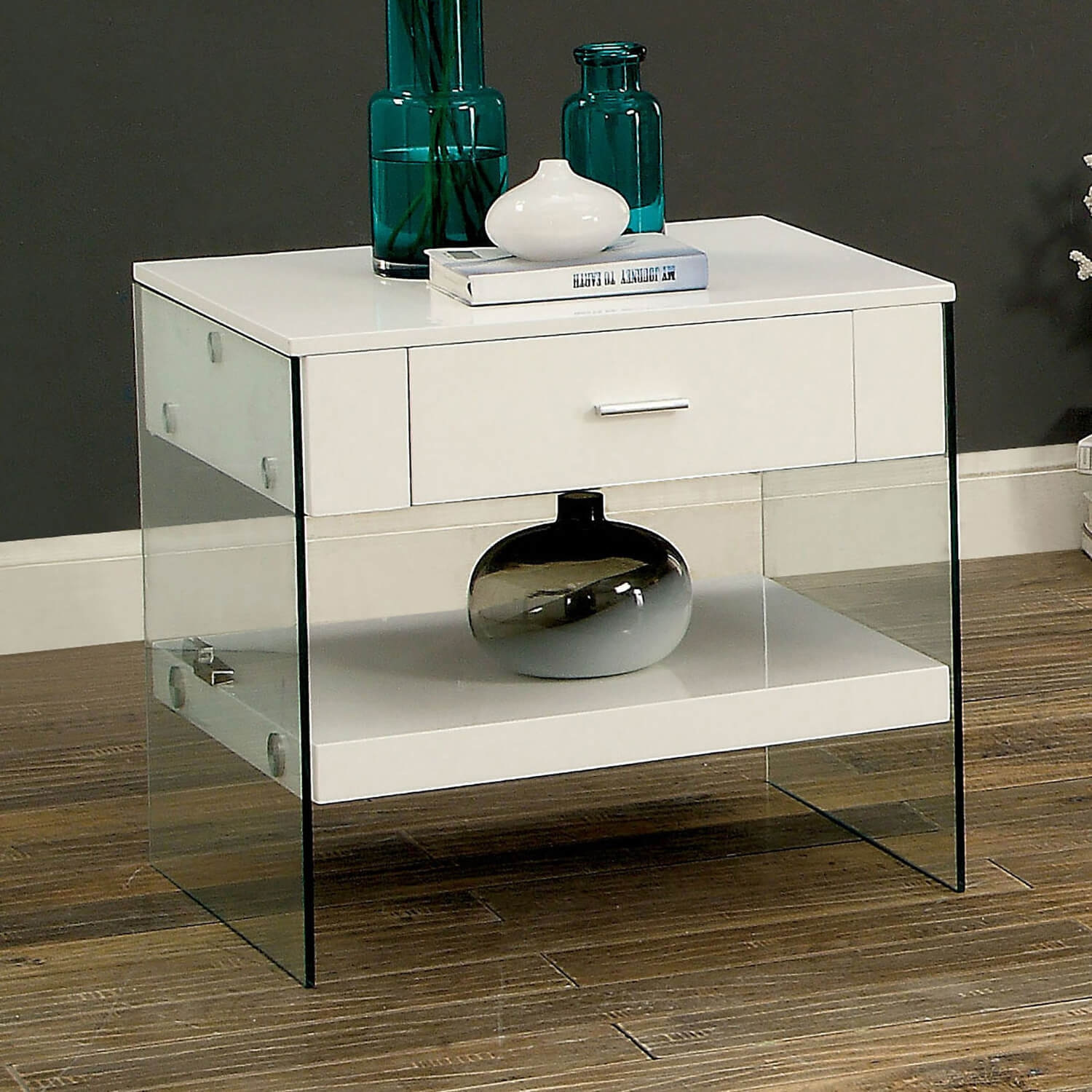 Raya Glass/Wood Storage End Table