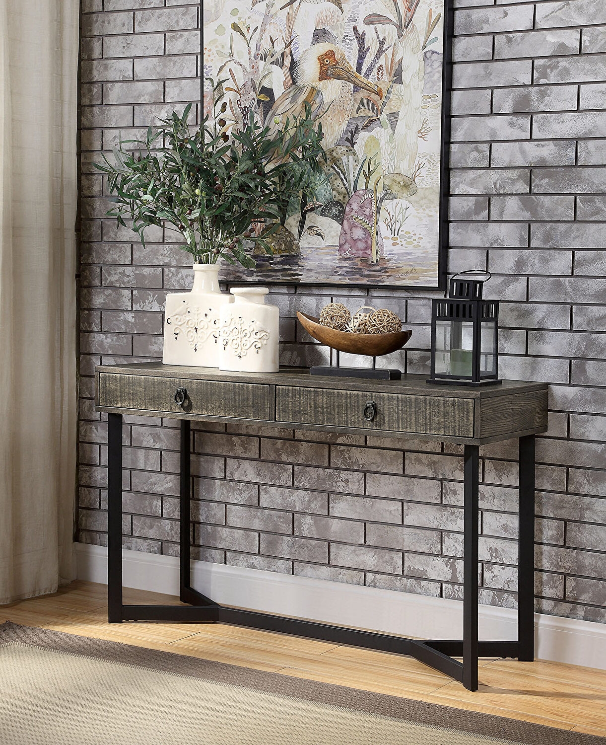 Veblen Wood/Metal Storage Sofa Table