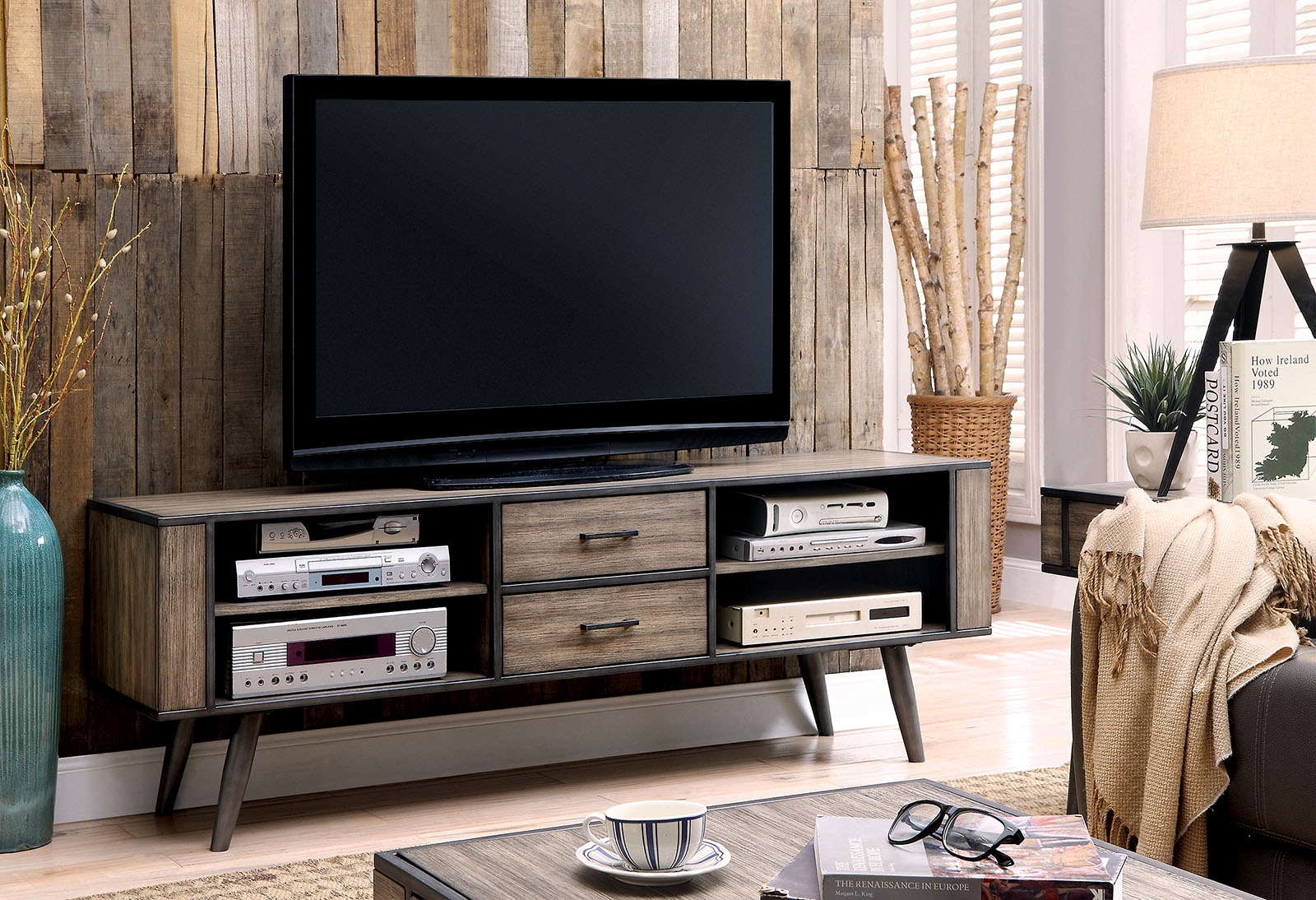 Vilhelm 72" Wood/Metal Storage TV Stand w/2 Drawers