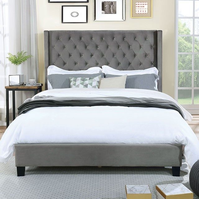 Ryleigh Fabric/Wood Platform Tufted Bed, Queen Size