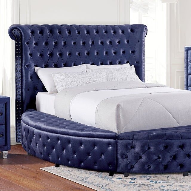 Delilah Fabric/Wood Tufted Storage Platform Bed, Eastern King Size