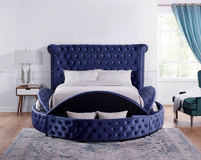Delilah Fabric/Wood Tufted Storage Platform Bed, Eastern King Size