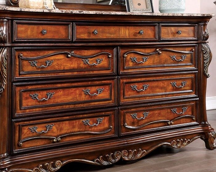 Rosewood Wood/Marble Dresser w/9 Drawers