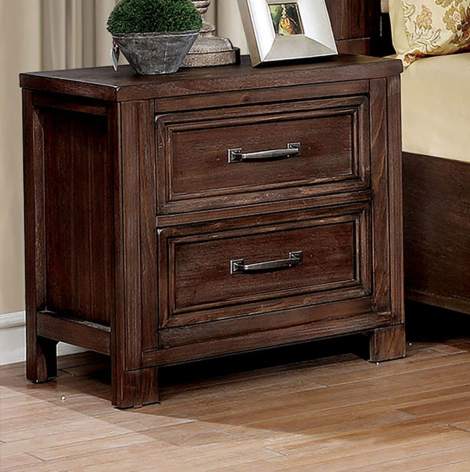 Tywyn Wood Nightstand w/2 Drawers & USB Charger