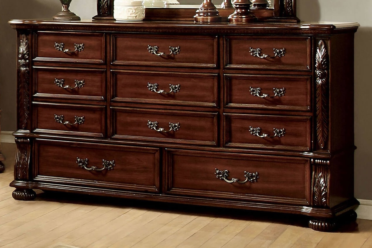 Furniture of America Arthur Wood Dresser w/11 Drawers, Brown Cherry