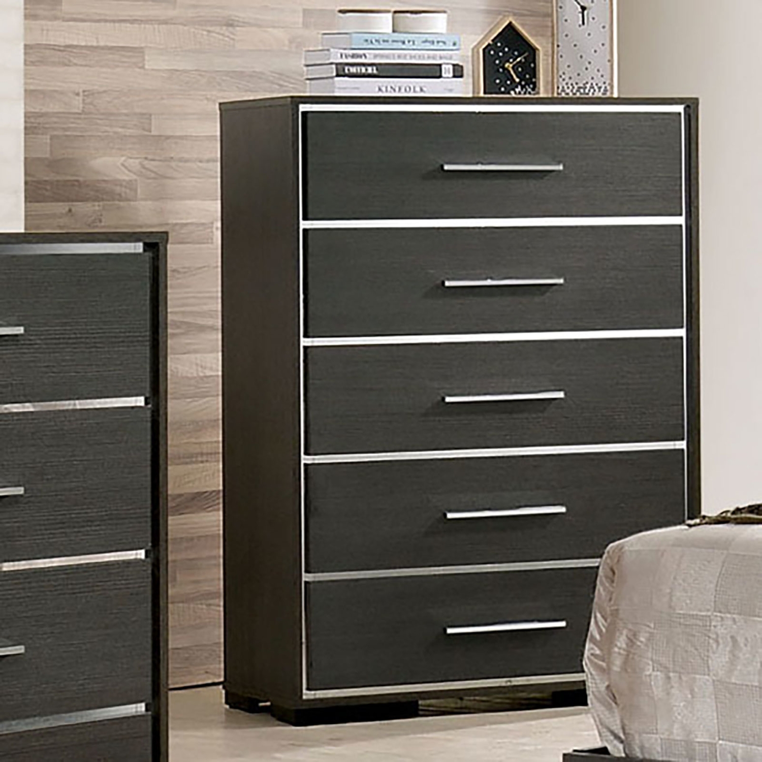 Camryn Wood Platform Bedroom Set w/LED Light & Shelf