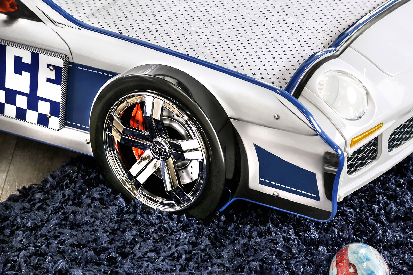 Poe MDF/Particle Board Youth Car Bed w/LED Lighting, Twin Size