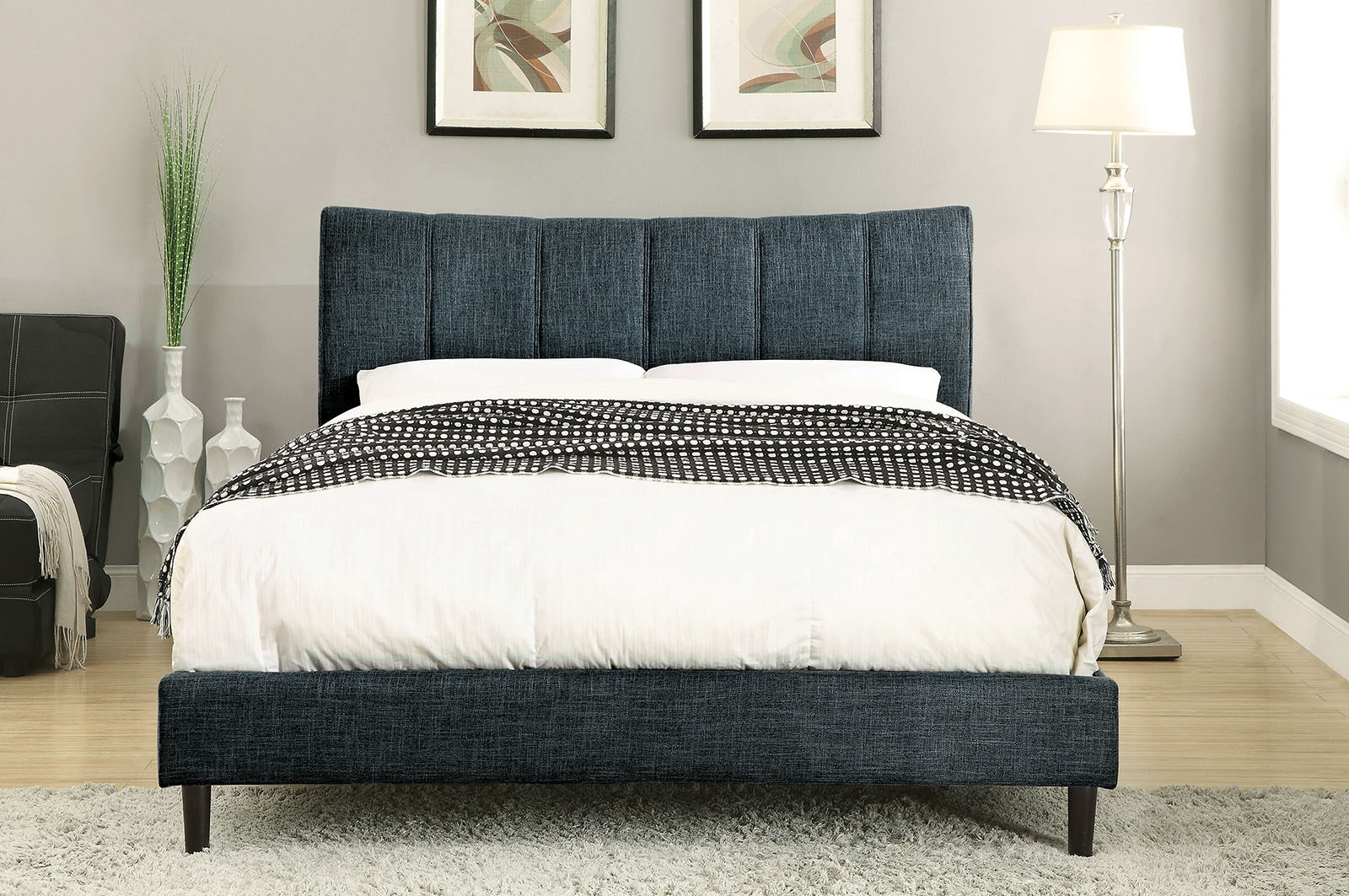 Ennis Fabric/Wood Platfrom Bed, Queen Size