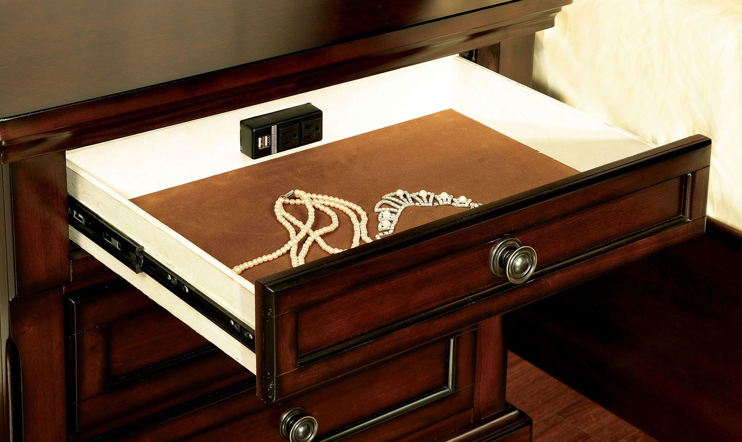 Northville Wood Nightstand w/2 Drawers & USB Charger