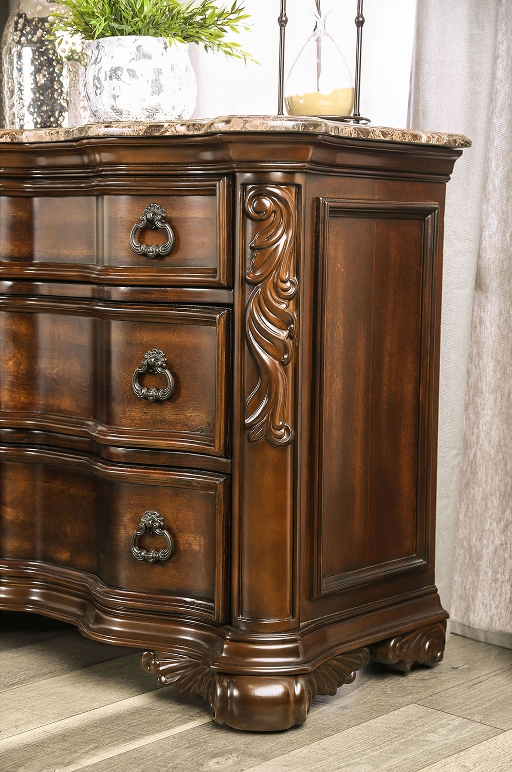 Arcturus Marble/Wood Nightstand w/3 Drawers