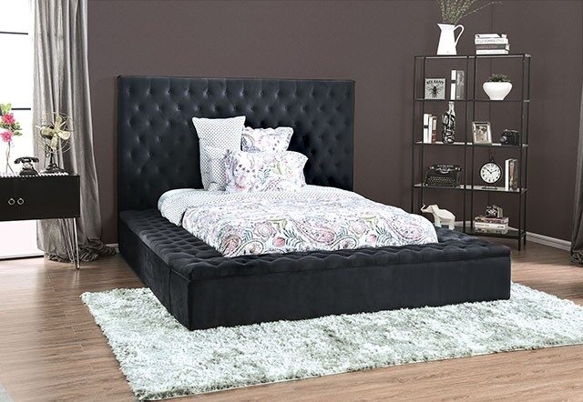 Davida Fabric Low Profile Tufted Platform Bed