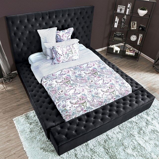 Davida Fabric Low Profile Tufted Platform Bed