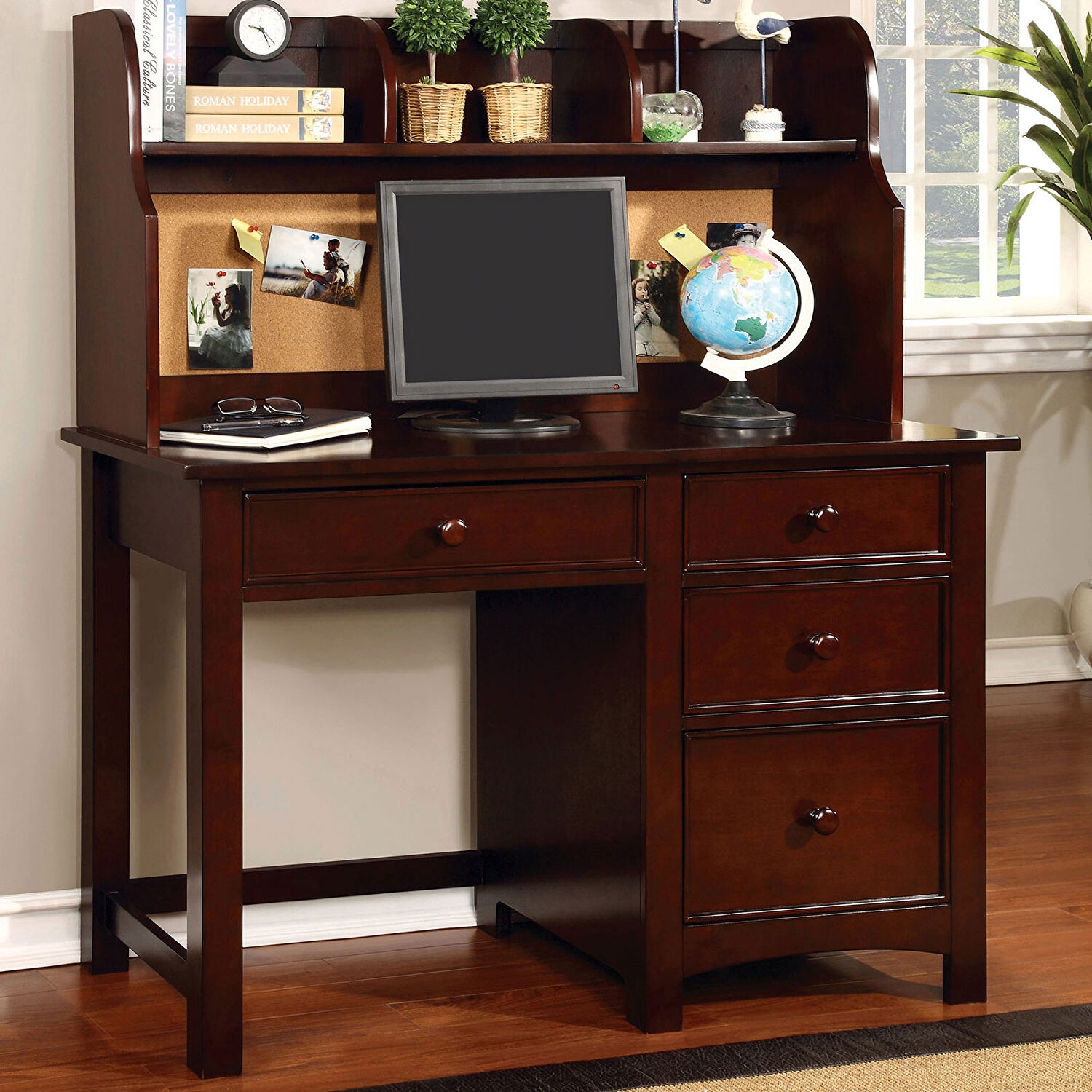 Omnus Wood Desk w/4 Drawers & Hutch
