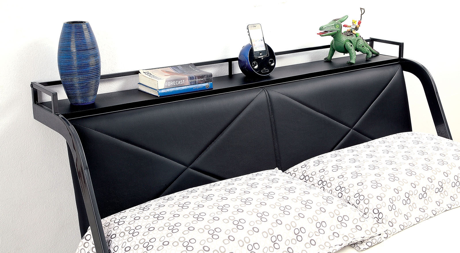 GT Racer Leatherette/Metal Youth Car Bed