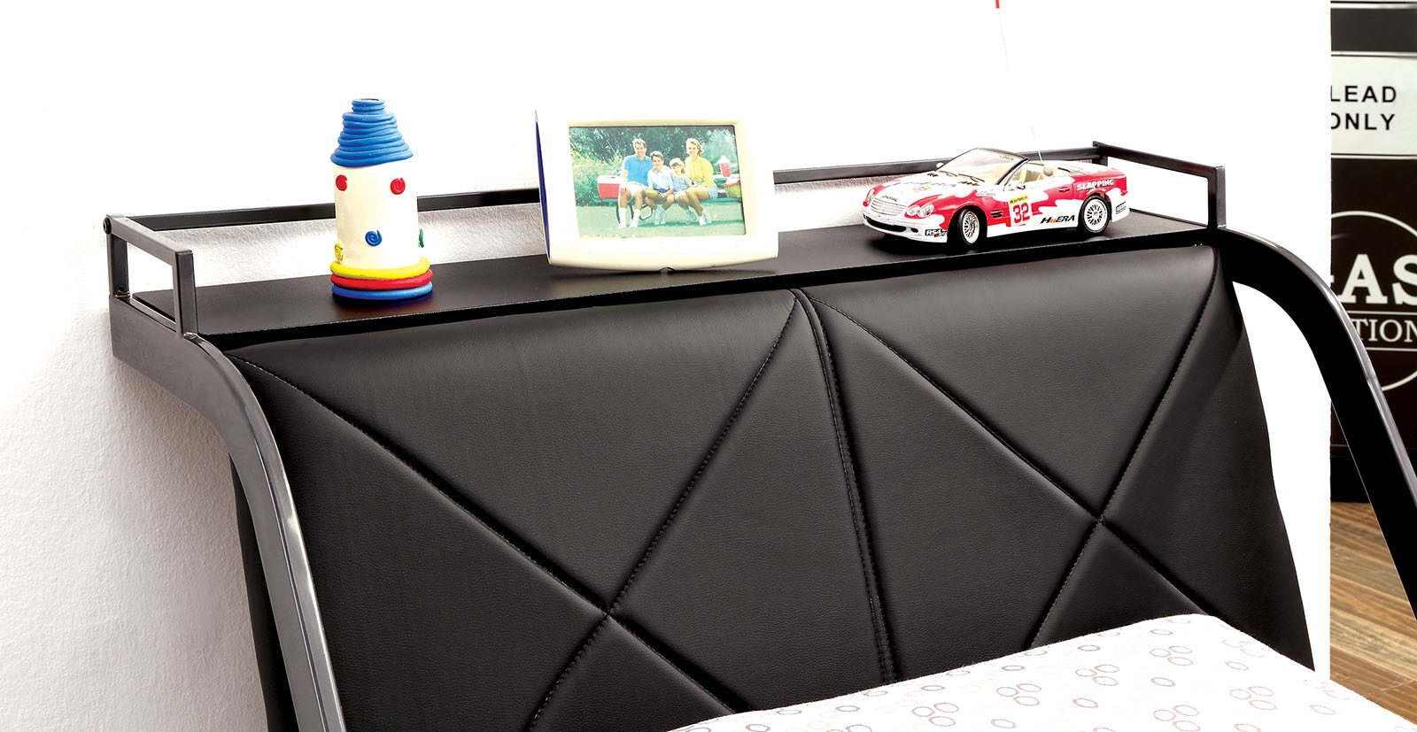 GT Racer Leatherette/Metal Youth Car Bed
