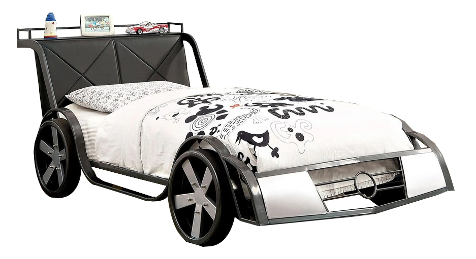 GT Racer Leatherette/Metal Youth Car Bed