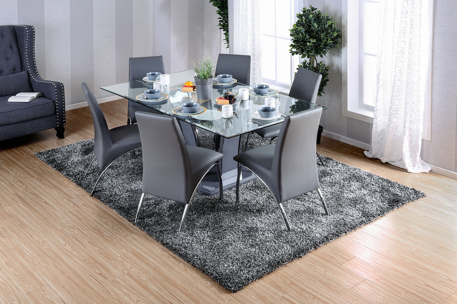 Glenview Glass/Lacquer/Wood Dining Set