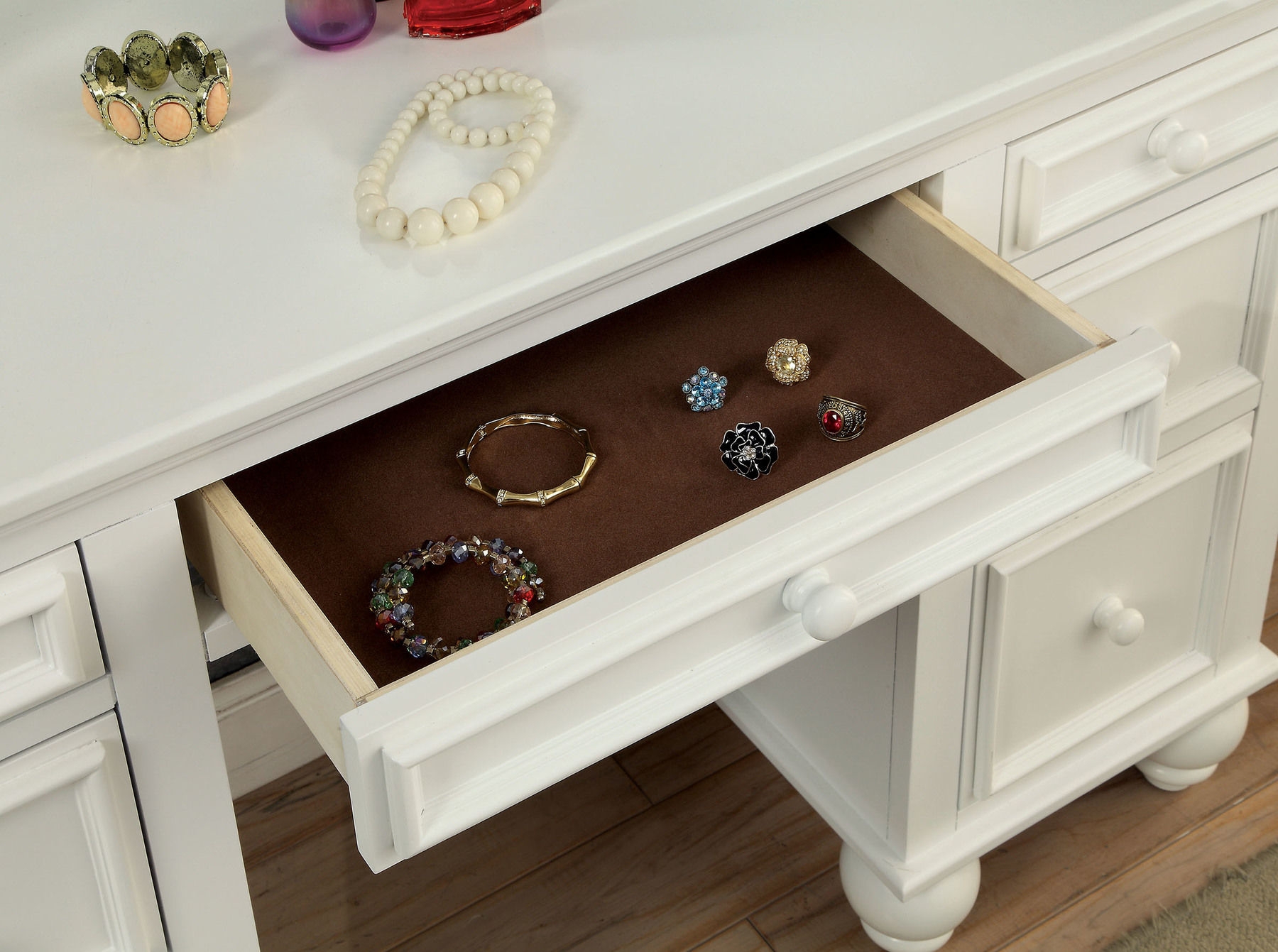 Athy Wood Storage Vanity Dresser w/9 Drawers, Mirror & Stool