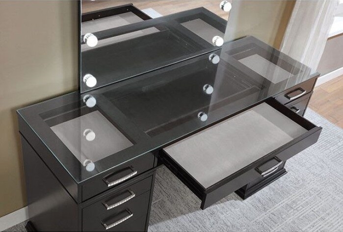 Valentina Glass/Wood Storage Vanity Dresser w/11 Drawers & Stool