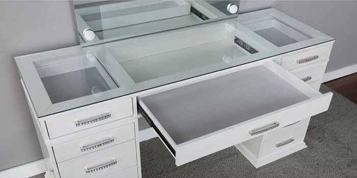 Valentina Glass/Wood Storage Vanity Dresser w/11 Drawers & Stool