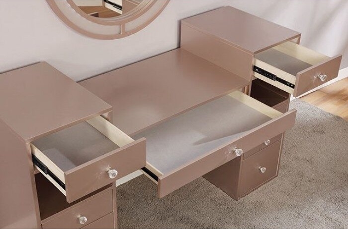 Yasmine Wood Storage Vanity Dresser w/9 Drawers, LED Mirror & Stool