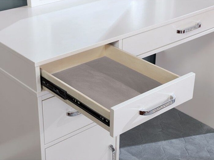 Yasmine Wood Storage Vanity Dresser w/9 Drawers, LED Mirror & Stool