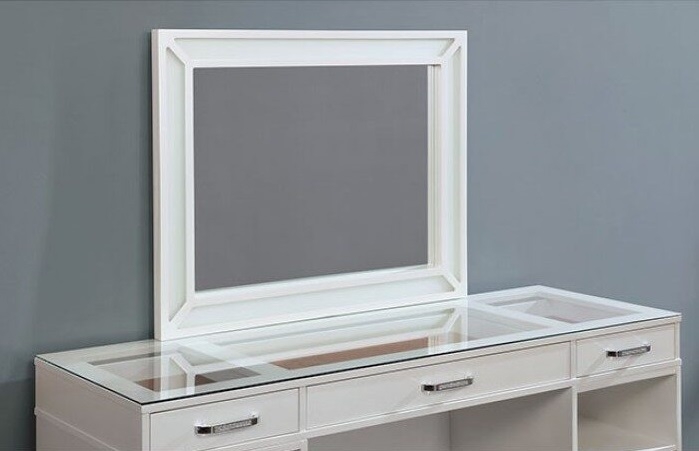Vickie Wood/Glass Storage Vanity Dresser w/6 Drawers, LED Mirror & Stool