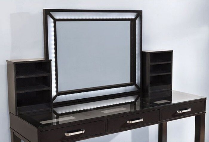Stephanie Glass/Wood Storage Vanity Dresser w/3 Drawers & Stool