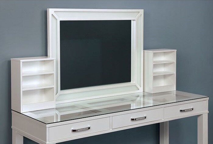 Stephanie Glass/Wood Storage Vanity Dresser w/3 Drawers & Stool