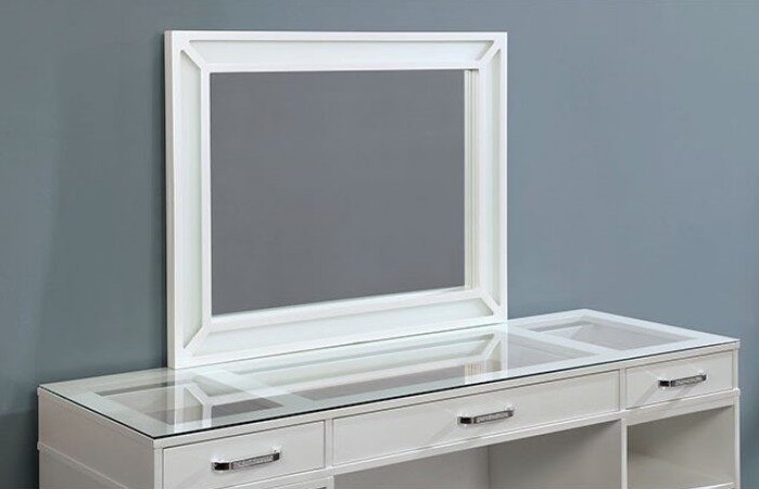 Stephanie Glass/Wood Storage Vanity Dresser w/3 Drawers & Stool