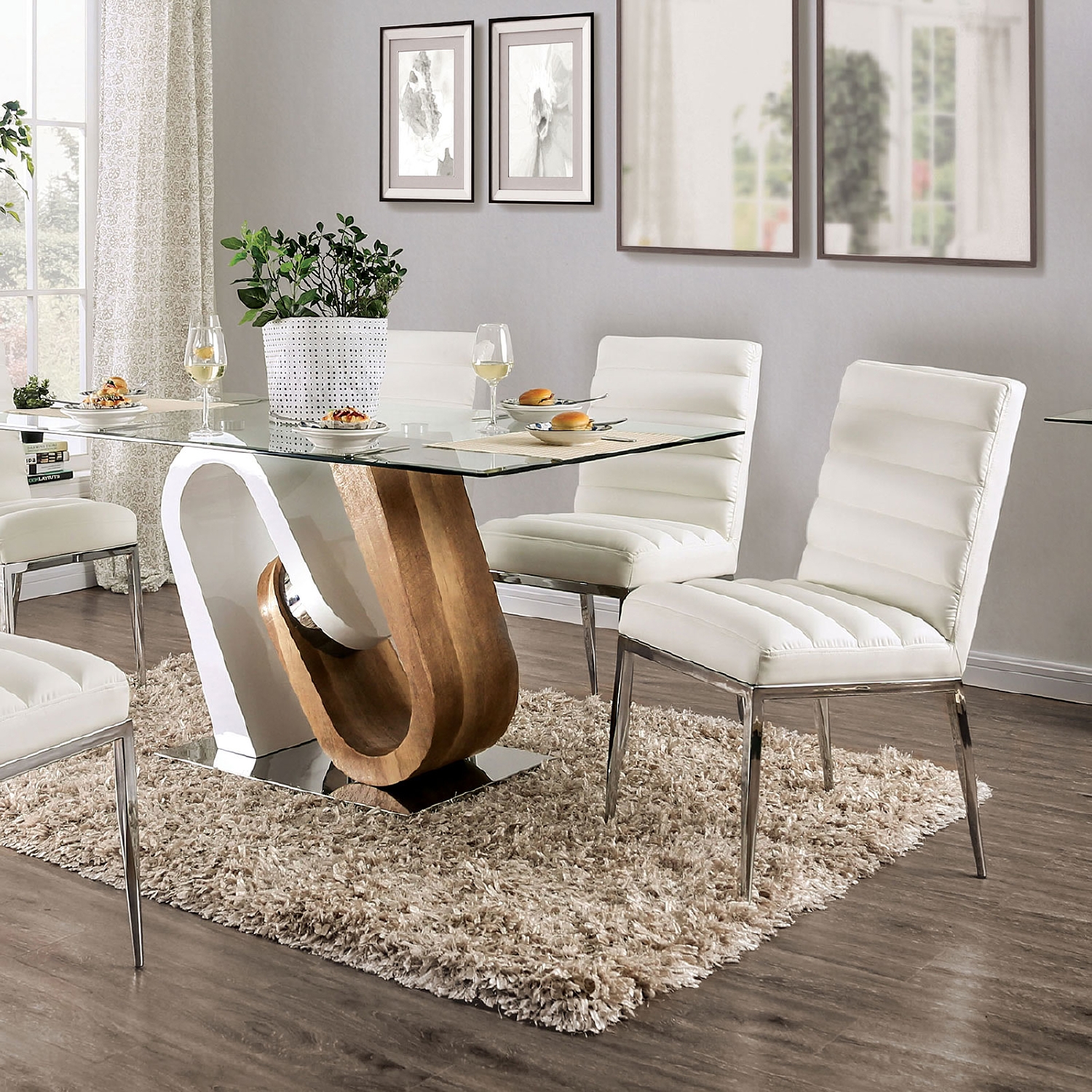 Cilegon Glass/Wood Rectangular Dining Set