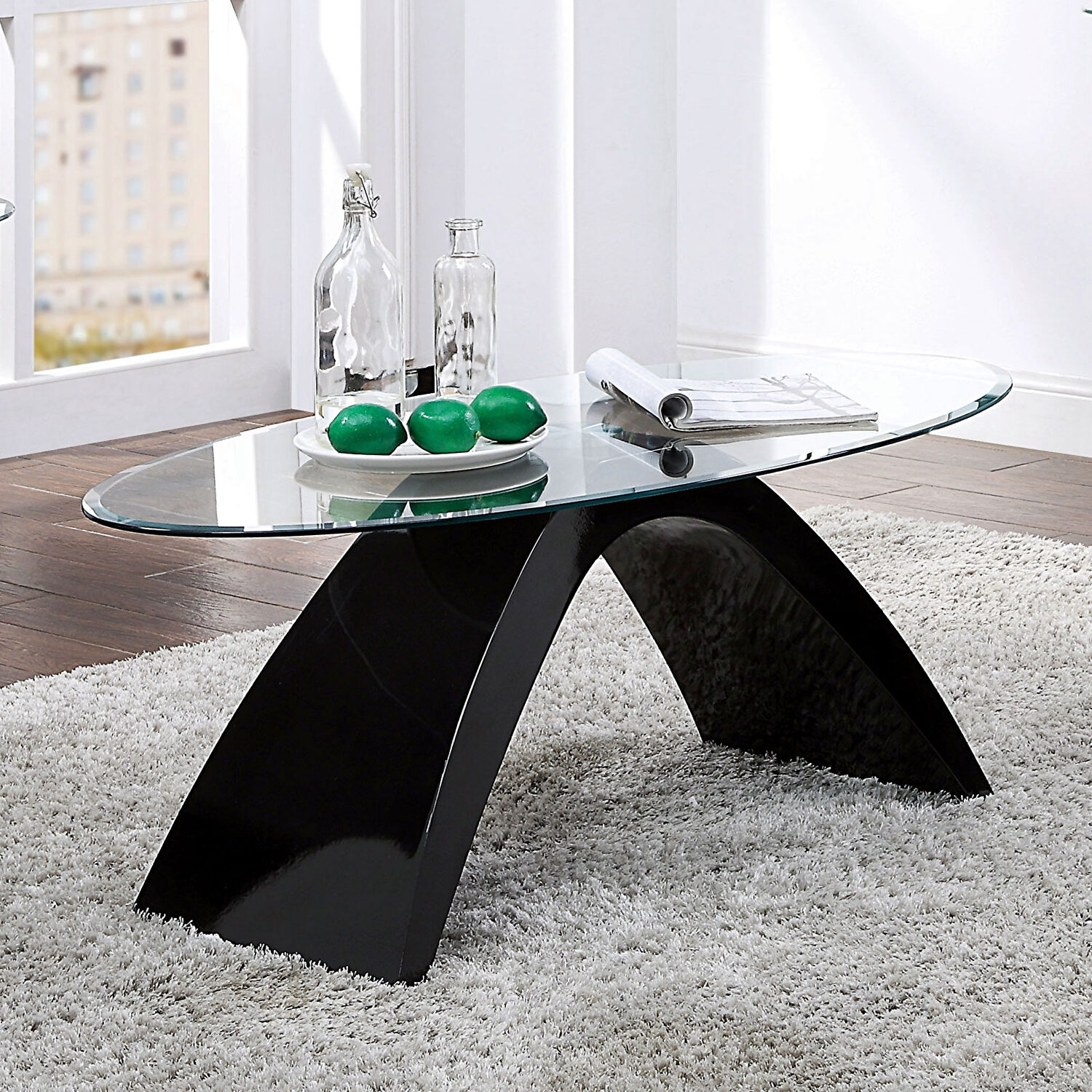 Nahara Glass/Wood Oval Coffee Table Set