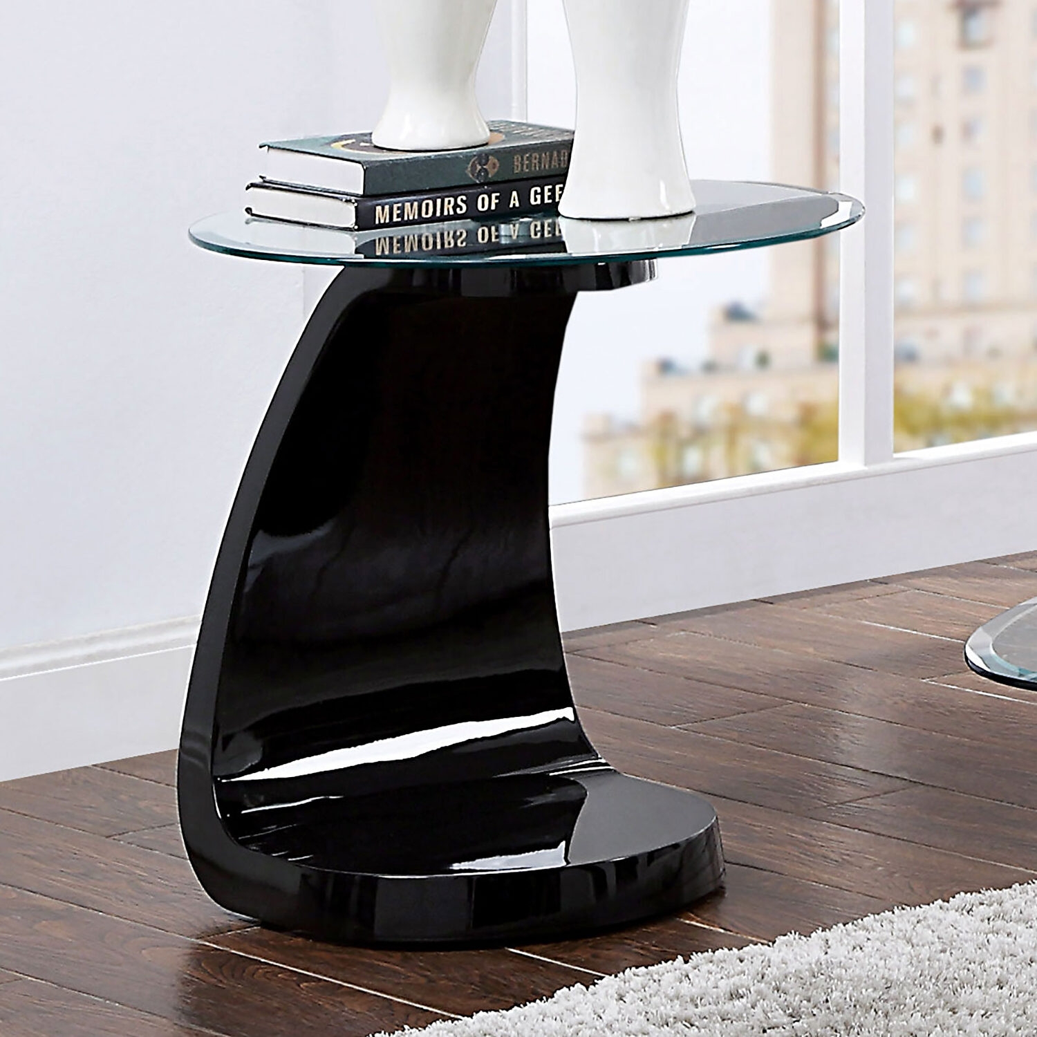 Nahara Glass/Wood Round End Table
