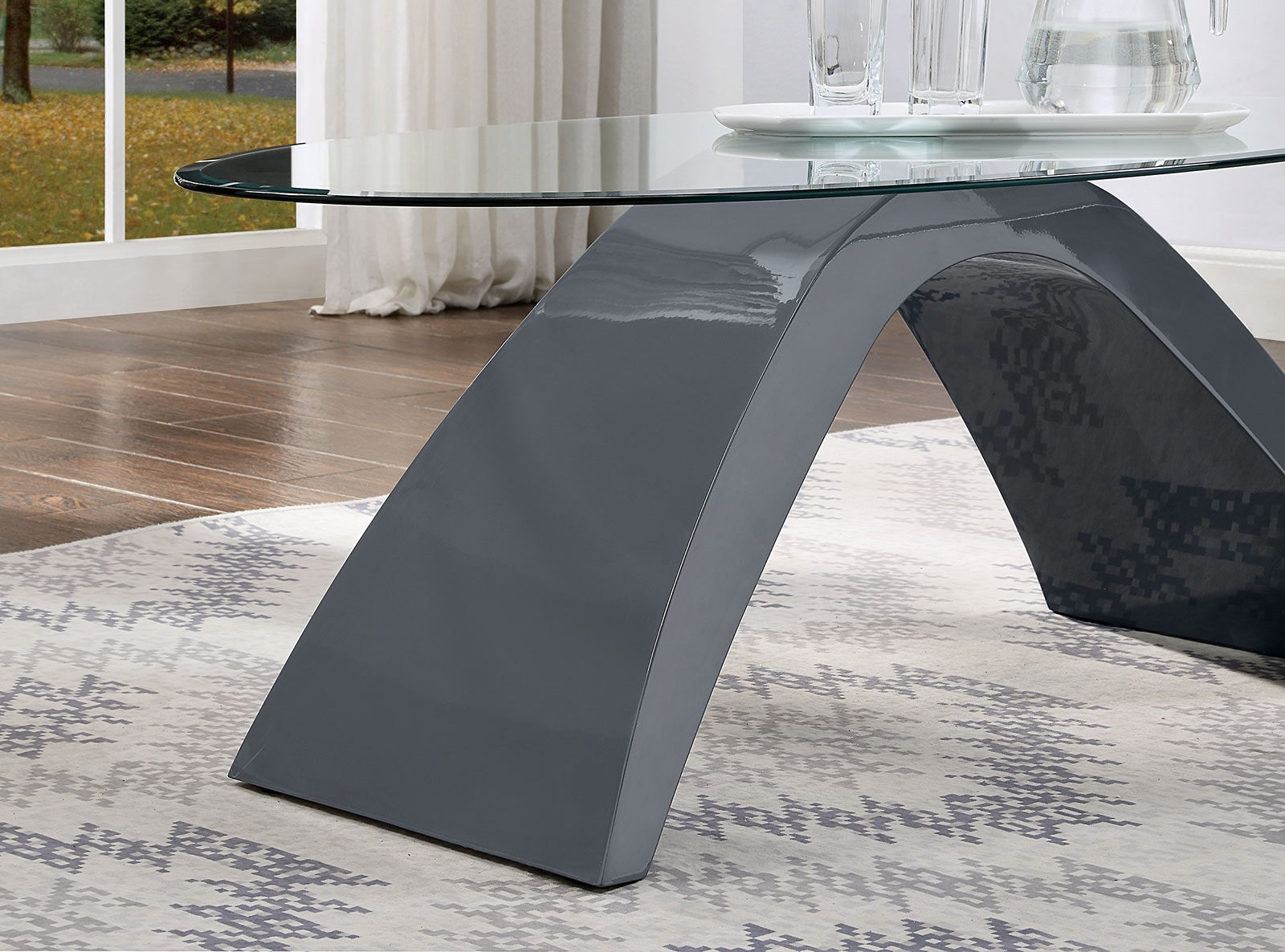 Nahara Glass/Wood Oval Coffee Table Set